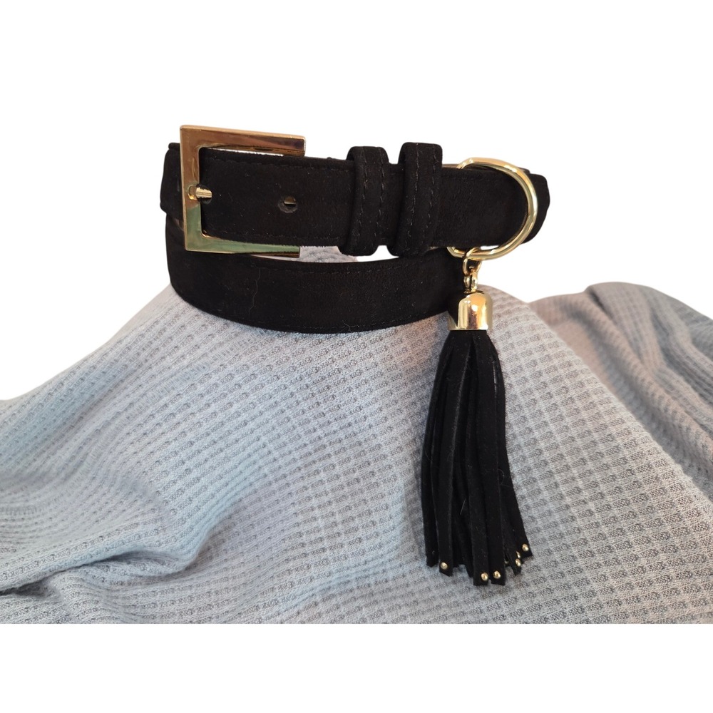 Betsey Johnson Tassel Pant Belt Small Black Gold Leopard Suede Style 80's Glam